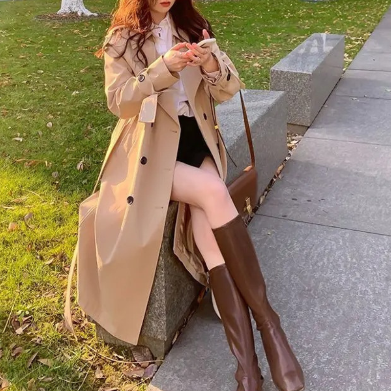 Ruime trenchcoat met dubbele knoopsluiting voor dames – LUX