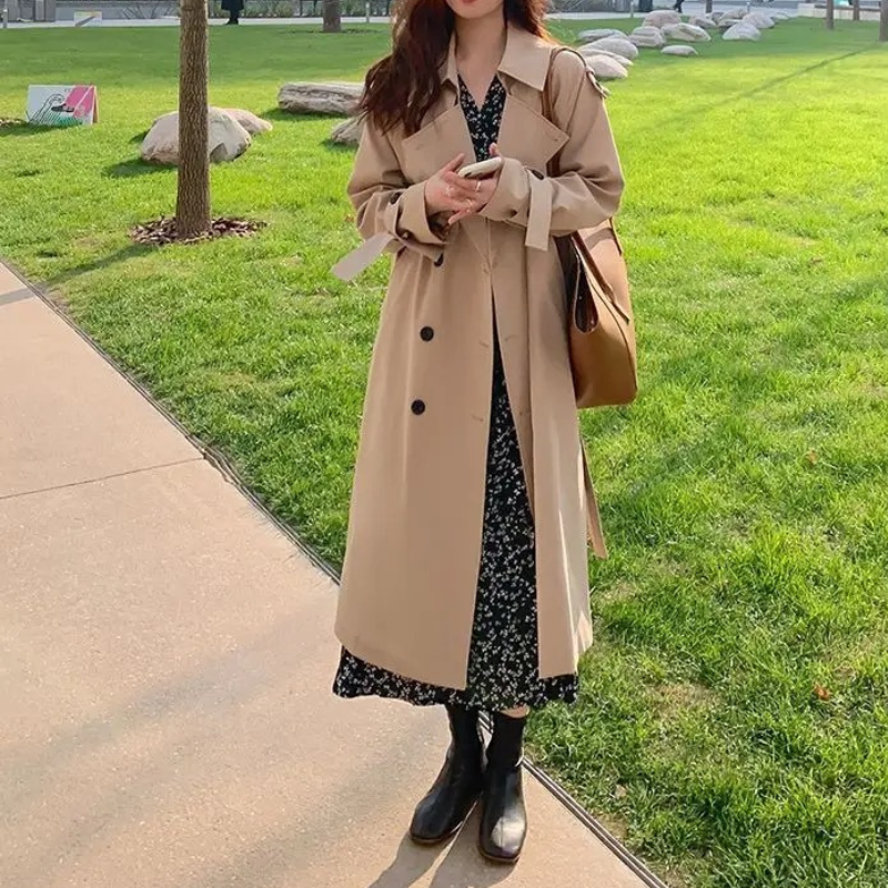 Ruime trenchcoat met dubbele knoopsluiting voor dames – LUX