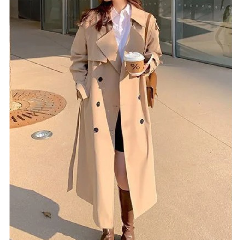 Ruime trenchcoat met dubbele knoopsluiting voor dames – LUX