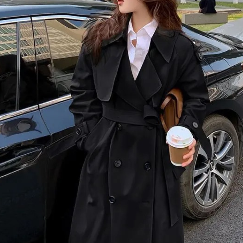 Ruime trenchcoat met dubbele knoopsluiting voor dames – LUX