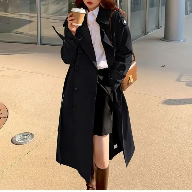 Ruime trenchcoat met dubbele knoopsluiting voor dames – LUX