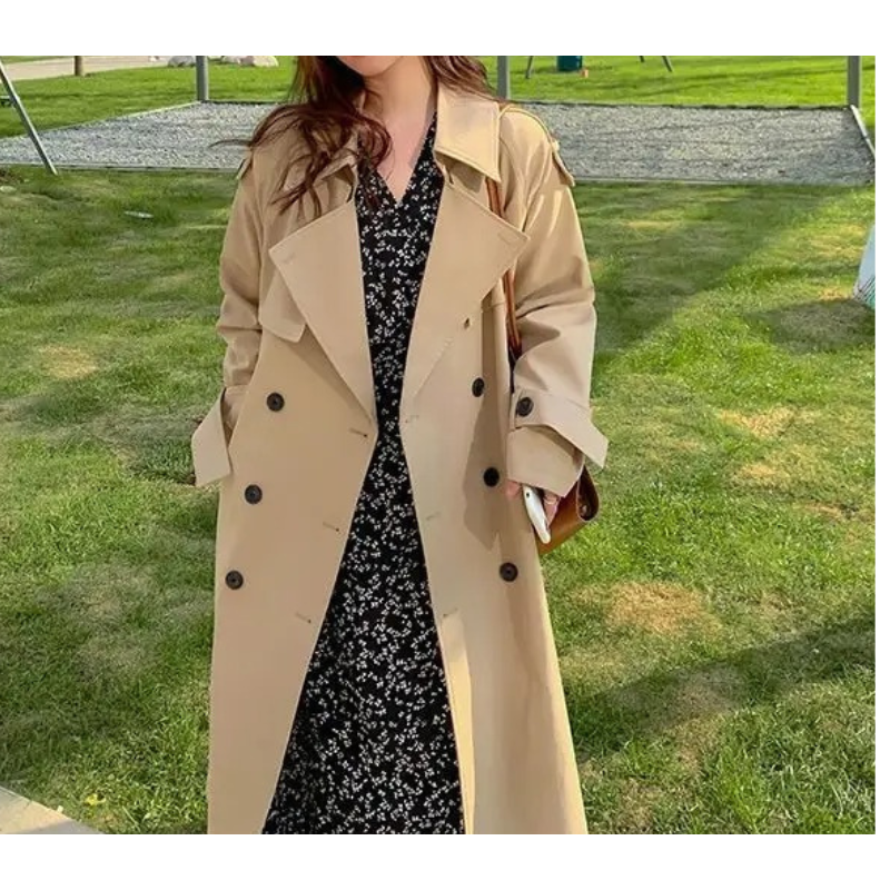 Ruime trenchcoat met dubbele knoopsluiting voor dames – LUX