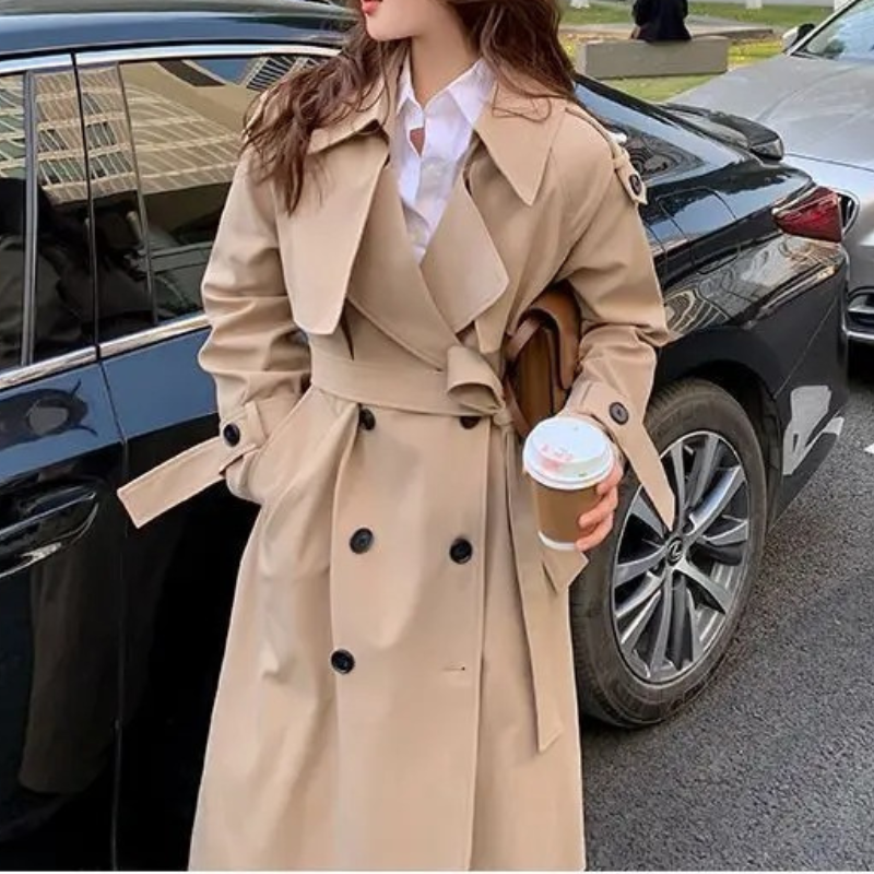 Ruime trenchcoat met dubbele knoopsluiting voor dames – LUX