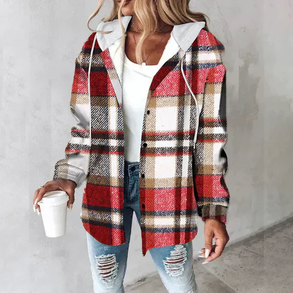 Oversized geruite jas met capuchon voor dames – NOVAWEAR