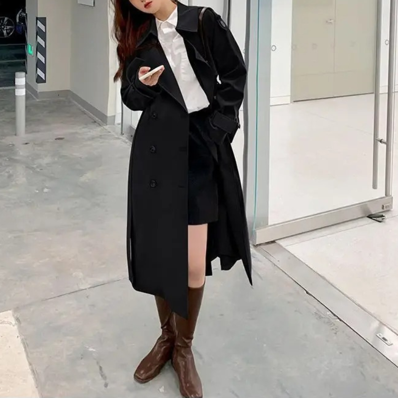 Ruime trenchcoat met dubbele knoopsluiting voor dames – LUX