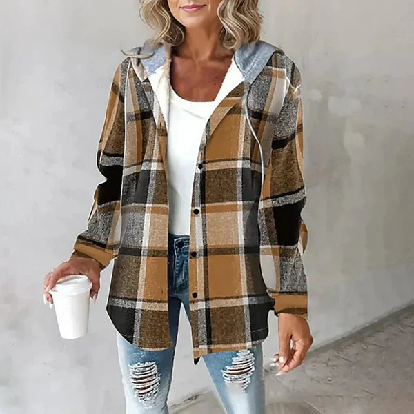 Oversized geruite jas met capuchon voor dames – NOVAWEAR