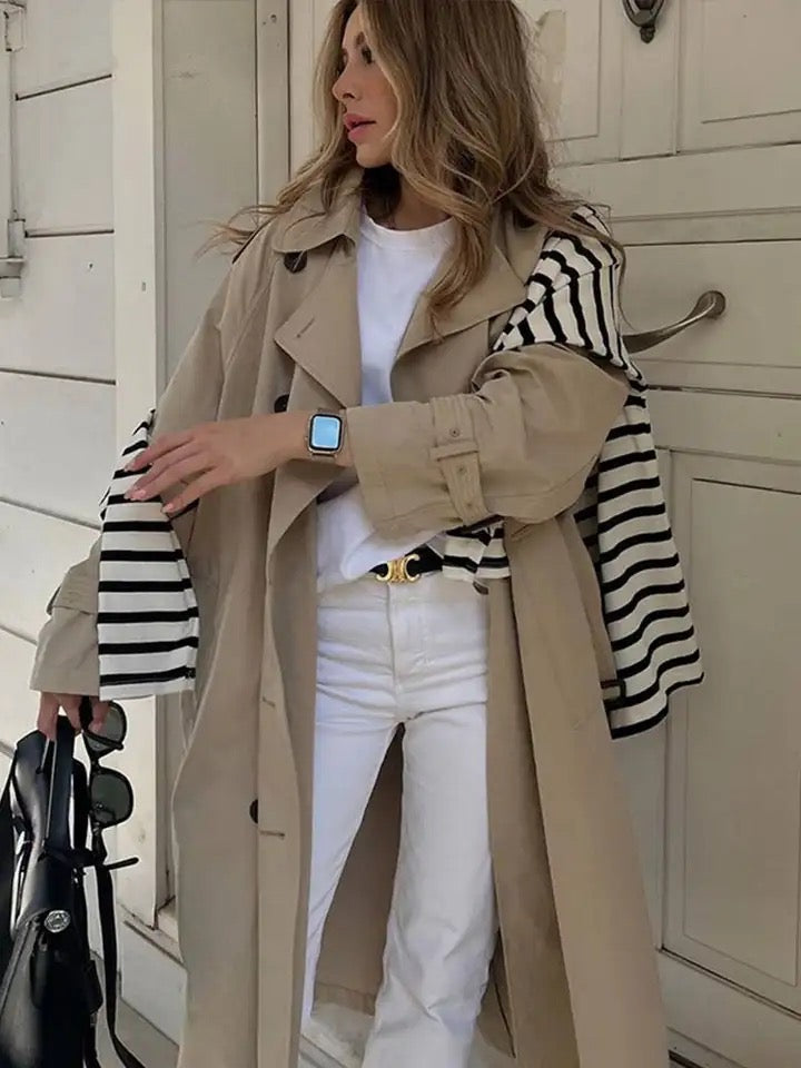 Elegante lange winter trenchcoat voor dames – EULALIA