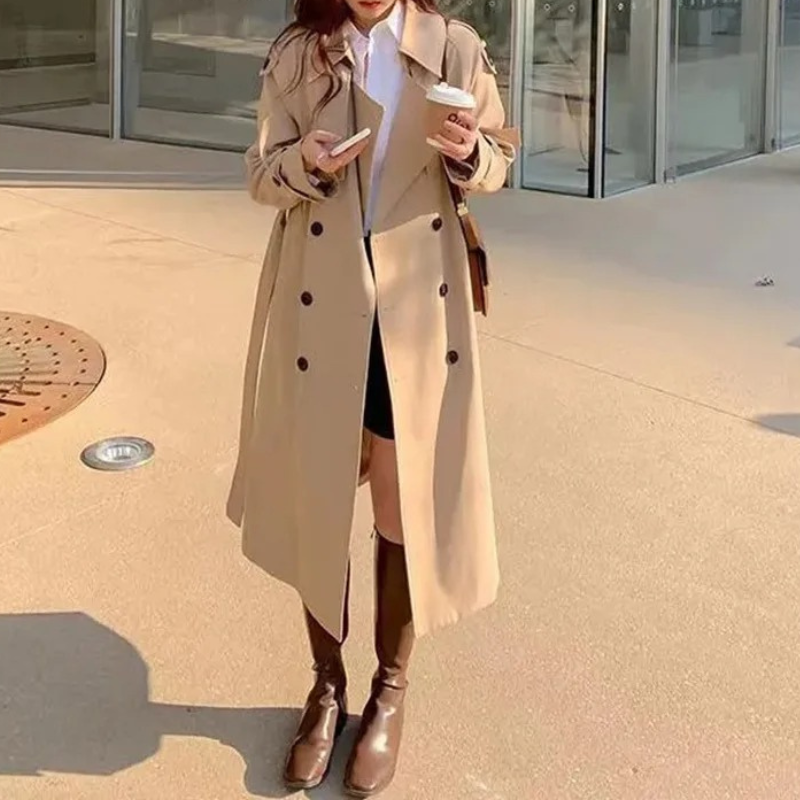 Ruime trenchcoat met dubbele knoopsluiting voor dames – LUX