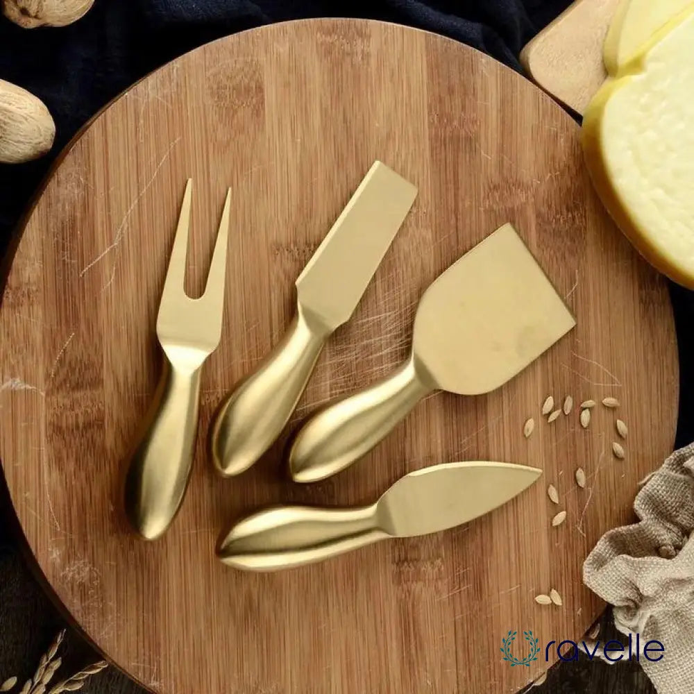 GOLDEN HOUR - Luxe 4-delige kaasbestekset met bamboe handgrepen