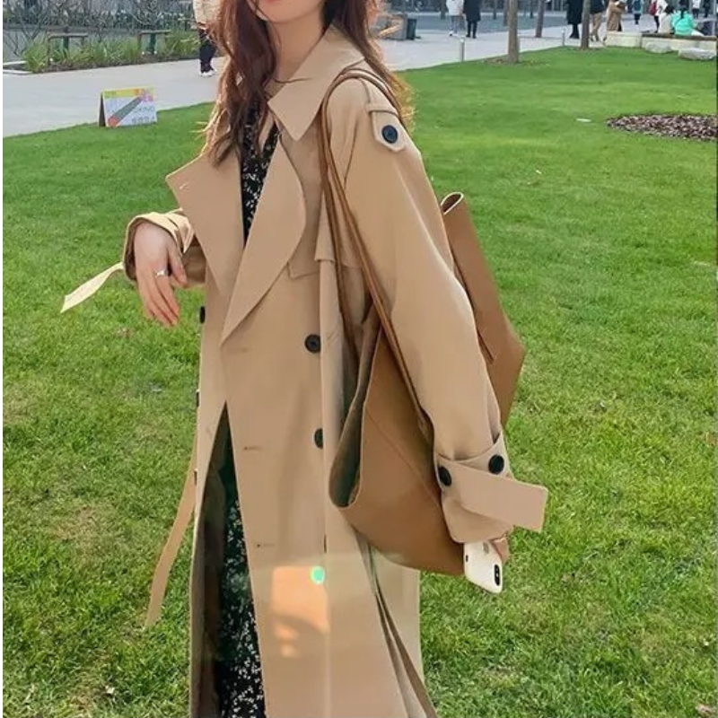 Ruime trenchcoat met dubbele knoopsluiting voor dames – LUX