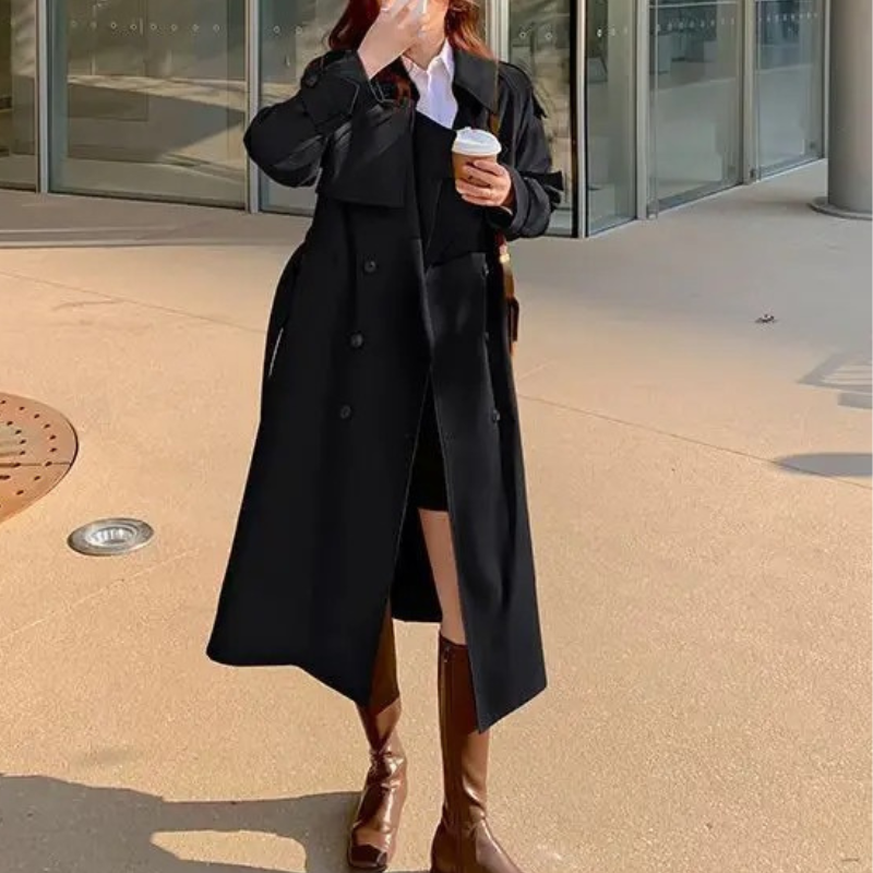Ruime trenchcoat met dubbele knoopsluiting voor dames – LUX