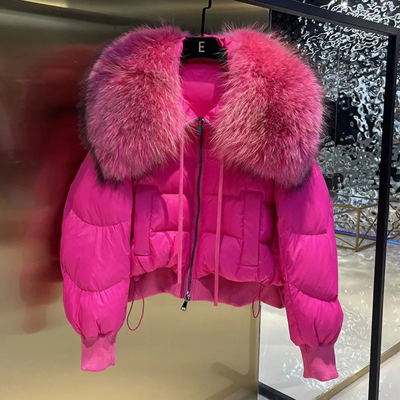 Knus pufferjas met imitatiebont kraag voor dames – CALLIOPE