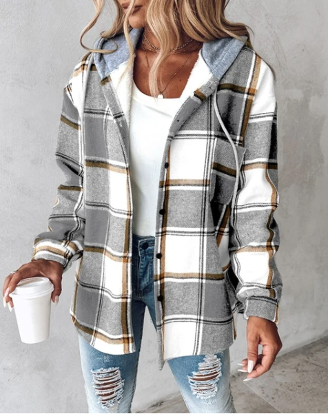 Oversized geruite jas met capuchon voor dames – NOVAWEAR