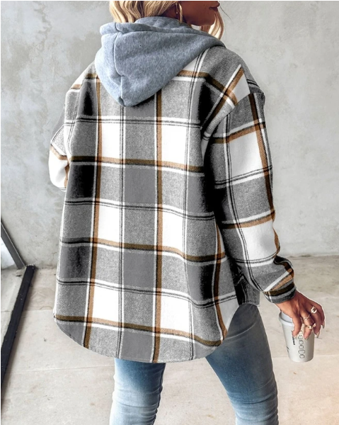 Oversized geruite jas met capuchon voor dames – NOVAWEAR