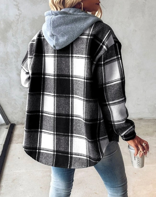 Oversized geruite jas met capuchon voor dames – NOVAWEAR