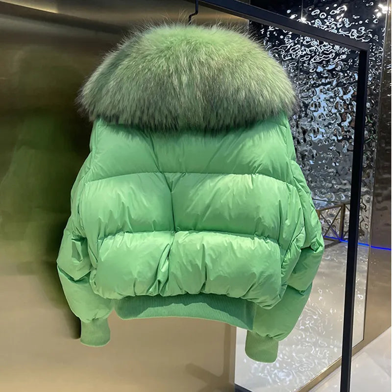 Knus pufferjas met imitatiebont kraag voor dames – CALLIOPE