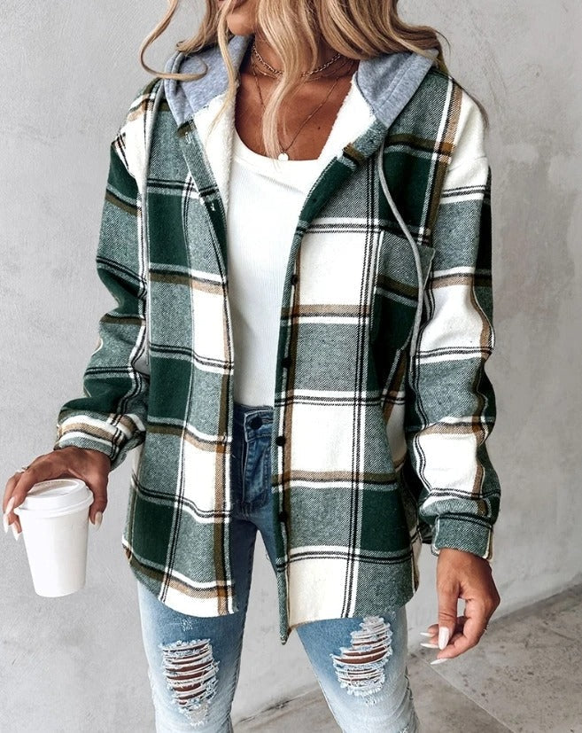 Oversized geruite jas met capuchon voor dames – NOVAWEAR