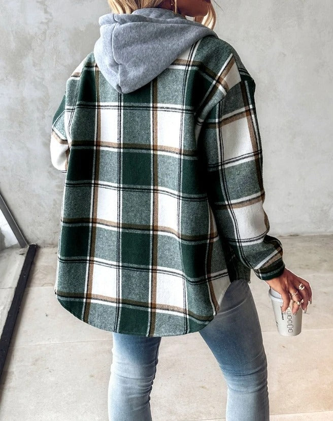 Oversized geruite jas met capuchon voor dames – NOVAWEAR