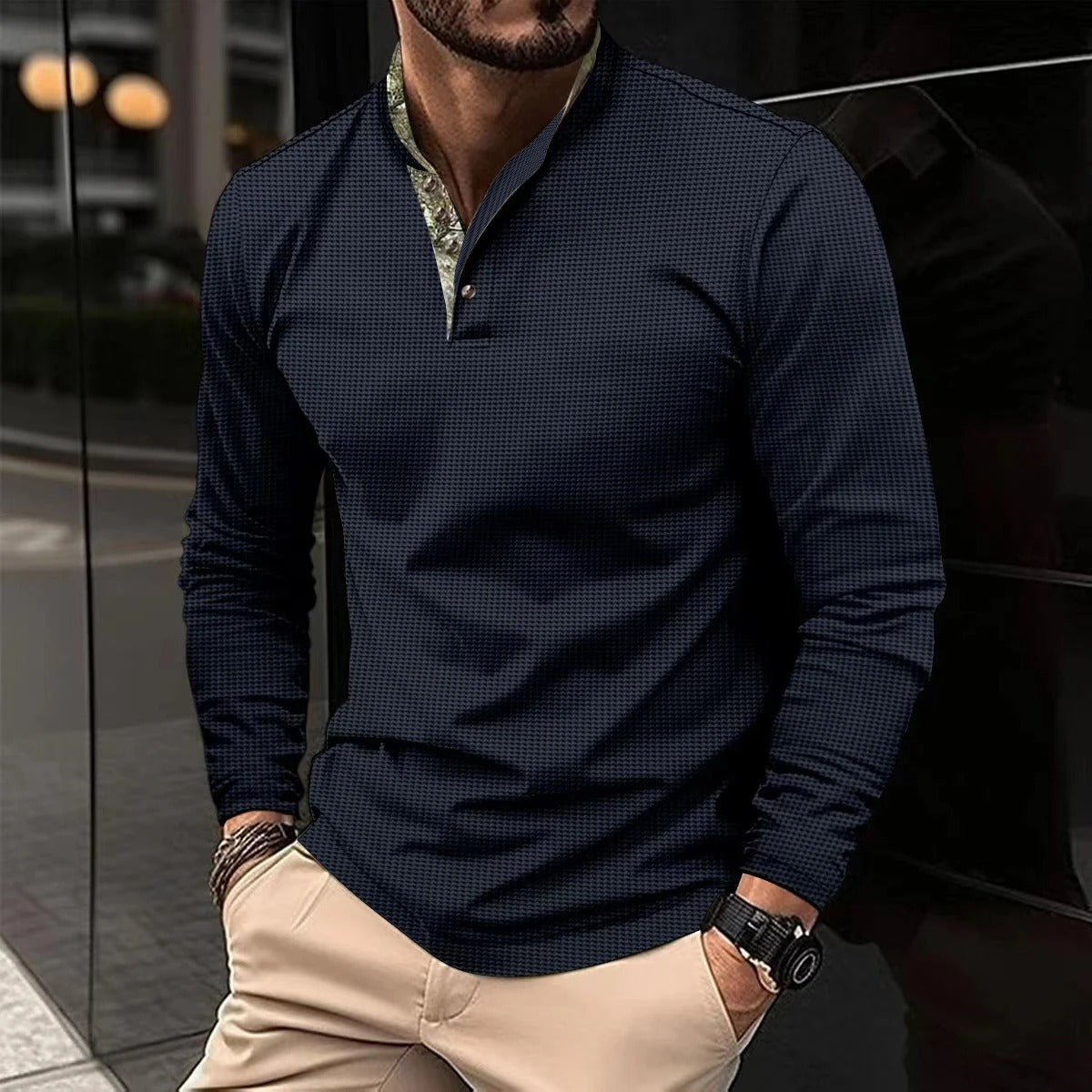 Stijlvol Longsleevepolo Met Gekleurde Kraag Voor Heren – NX