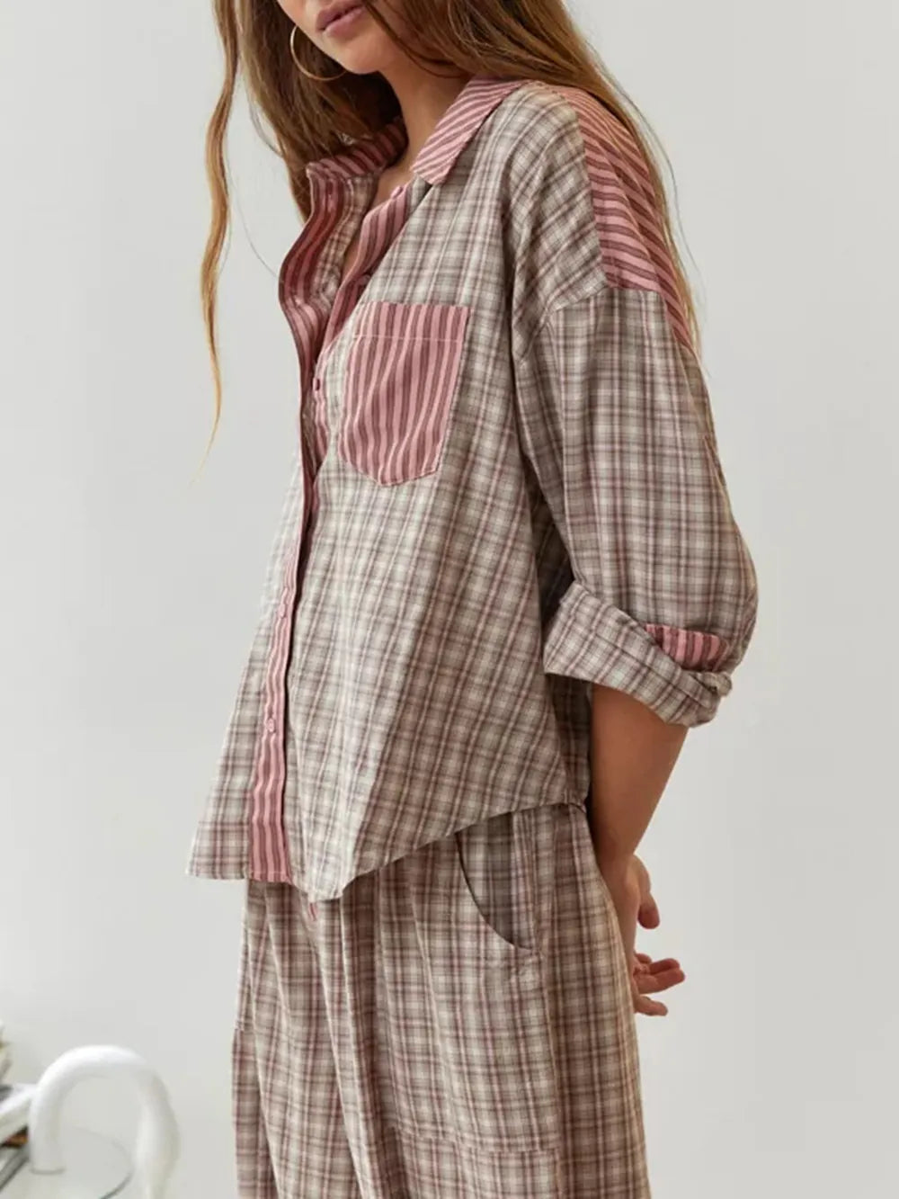Tweedelige pyjama set voor dames van zacht katoen – VELVORA