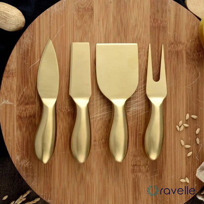 GOLDEN HOUR - Luxe 4-delige kaasbestekset met bamboe handgrepen