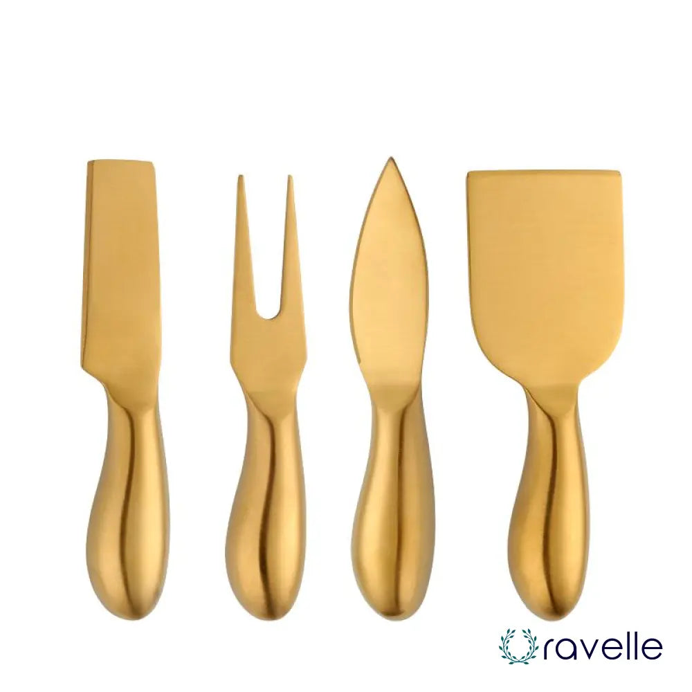 GOLDEN HOUR - Luxe 4-delige kaasbestekset met bamboe handgrepen