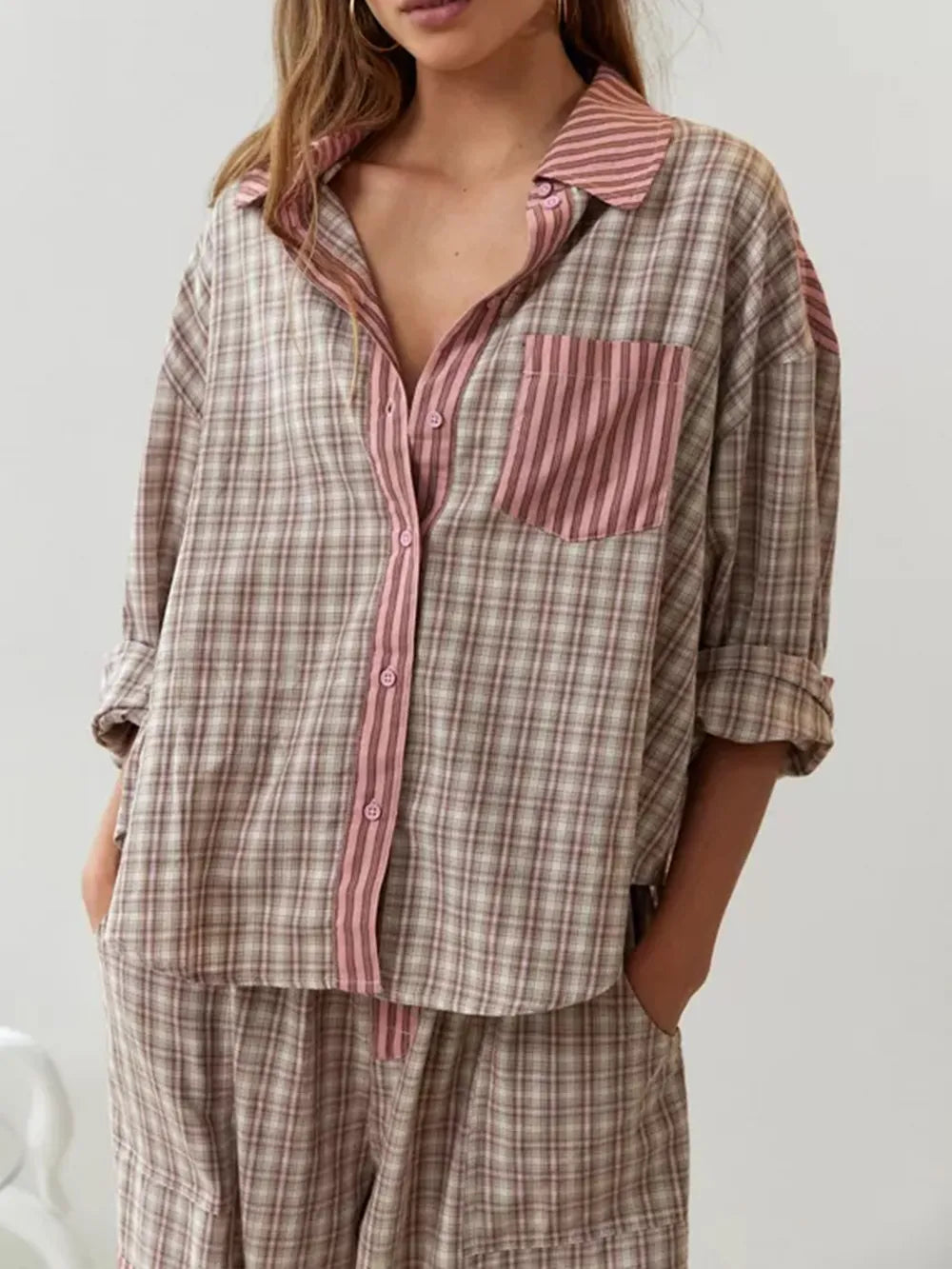 Tweedelige pyjama set voor dames van zacht katoen – VELVORA