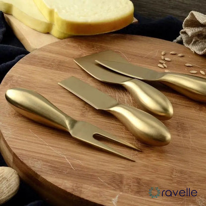 GOLDEN HOUR - Luxe 4-delige kaasbestekset met bamboe handgrepen