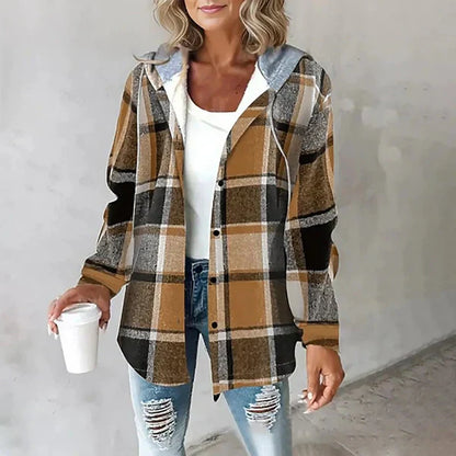 Oversized geruite jas met capuchon voor dames – NOVAWEAR
