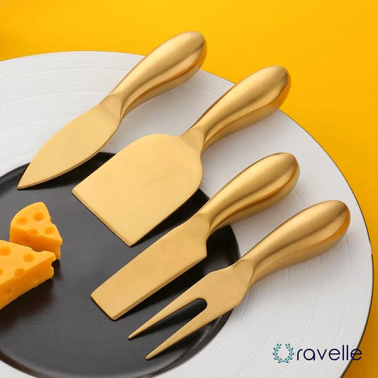 GOLDEN HOUR - Luxe 4-delige kaasbestekset met bamboe handgrepen
