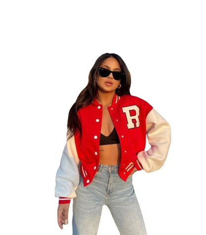 Bomberjack voor dames met varsity letterprint – NEXOR