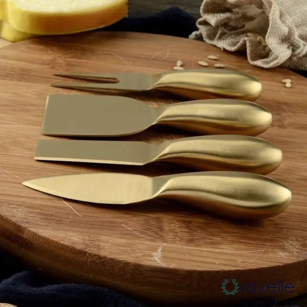 GOLDEN HOUR - Luxe 4-delige kaasbestekset met bamboe handgrepen