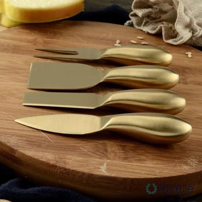 GOLDEN HOUR - Luxe 4-delige kaasbestekset met bamboe handgrepen