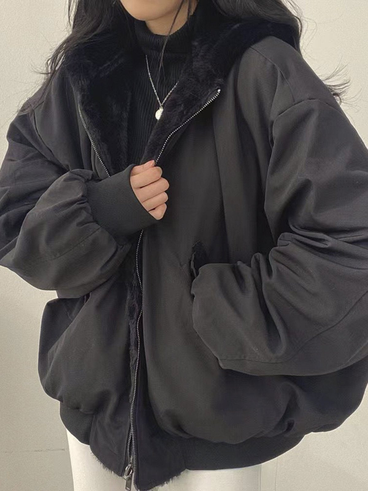 Knusse oversized winterjas met rits voor dames – NOVA