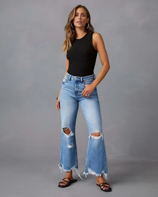 Casual lichtblauwe flare jeans stijl voor dames – HARLOW
