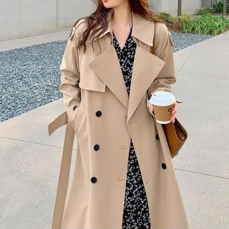 Ruime trenchcoat met dubbele knoopsluiting voor dames – LUX