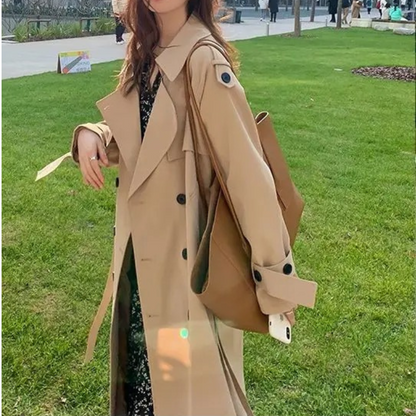Ruime trenchcoat met dubbele knoopsluiting voor dames – LUX