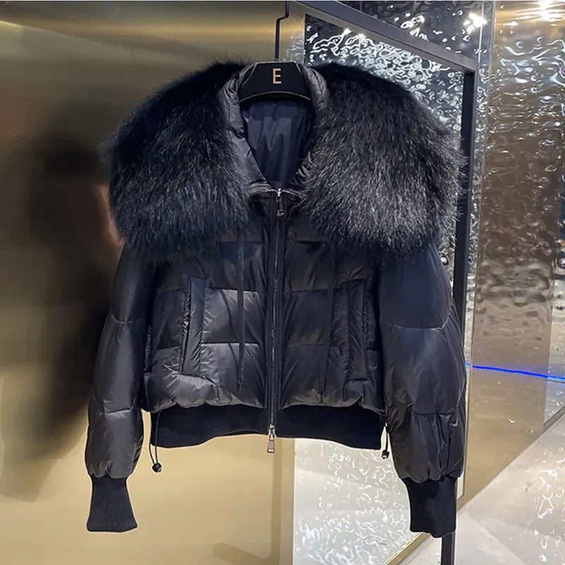 Knus pufferjas met imitatiebont kraag voor dames – CALLIOPE
