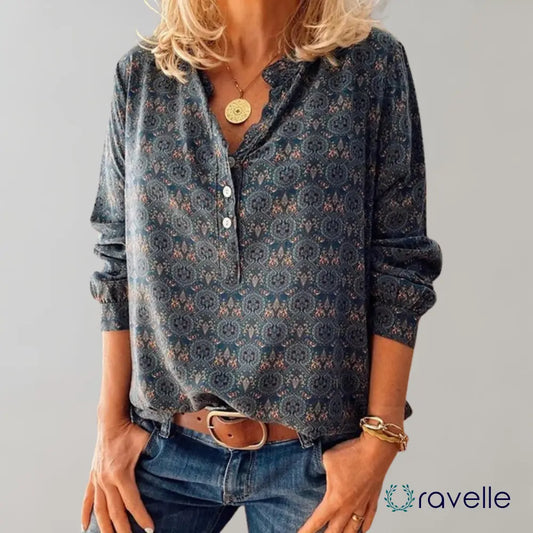Vintage boho damesblouse met patroon en relaxte pasvorm – AYLA FOLK