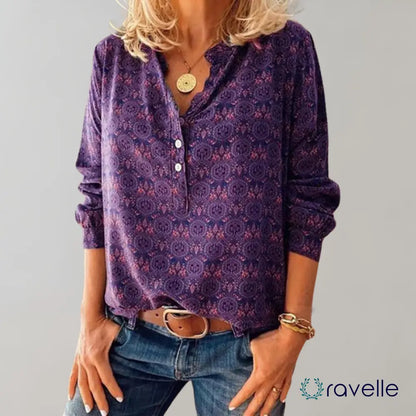 Vintage boho damesblouse met patroon en relaxte pasvorm – AYLA FOLK