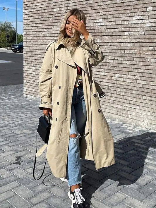 Elegante lange winter trenchcoat voor dames – EULALIA