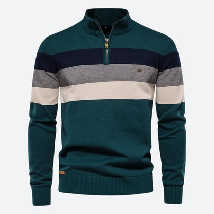 Casual gestreepte sweater met rits voor heren – NEXIA