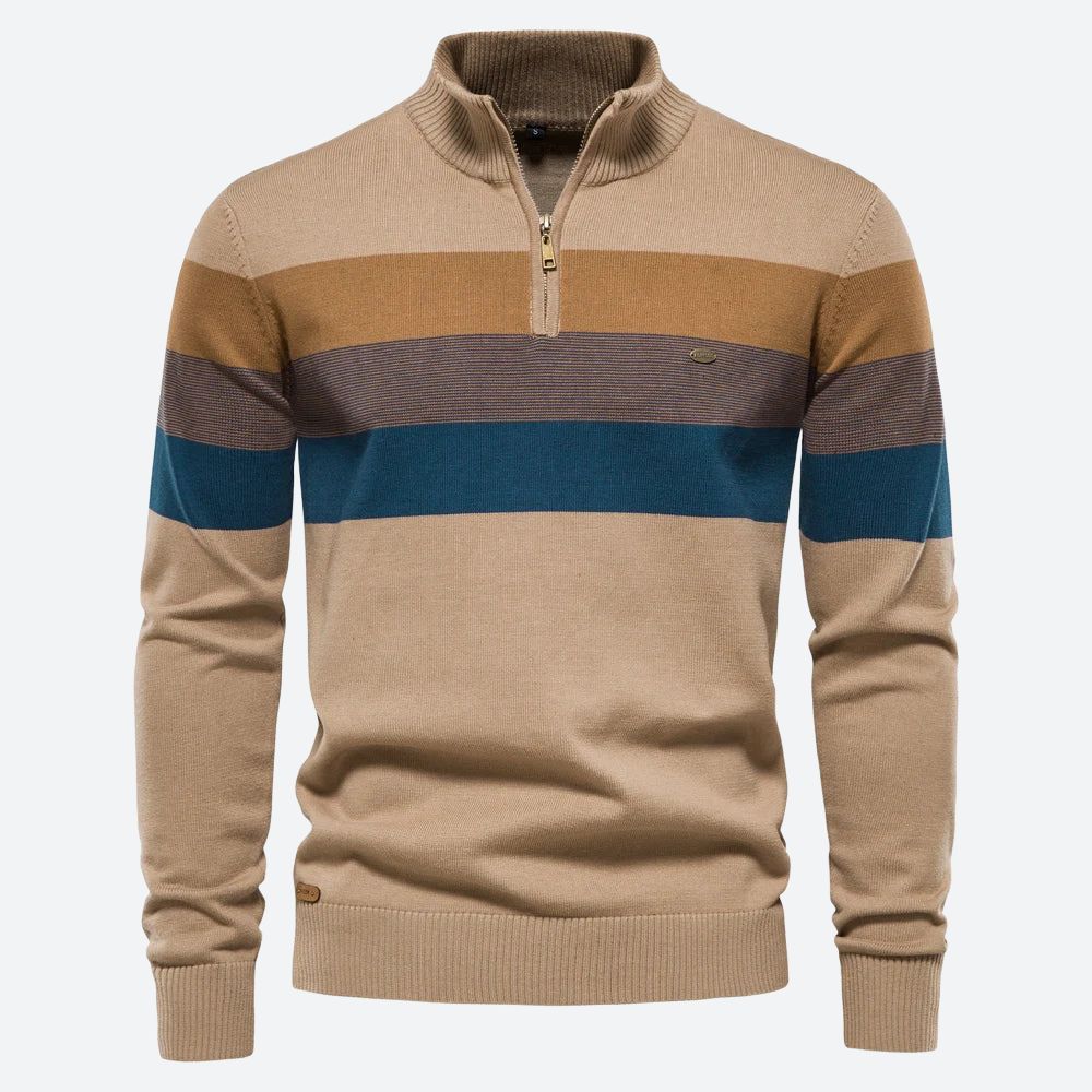 Casual gestreepte sweater met rits voor heren – NEXIA