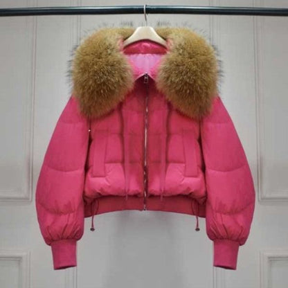 Knus pufferjas met imitatiebont kraag voor dames – CALLIOPE