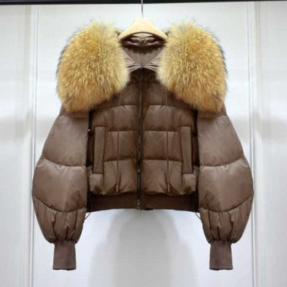 Knus pufferjas met imitatiebont kraag voor dames – CALLIOPE
