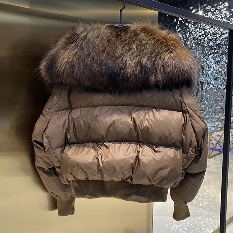 Knus pufferjas met imitatiebont kraag voor dames – CALLIOPE