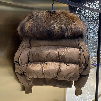 Knus pufferjas met imitatiebont kraag voor dames – CALLIOPE