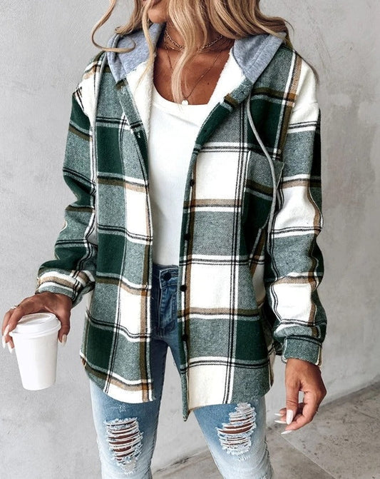 Oversized geruite jas met capuchon voor dames – NOVAWEAR