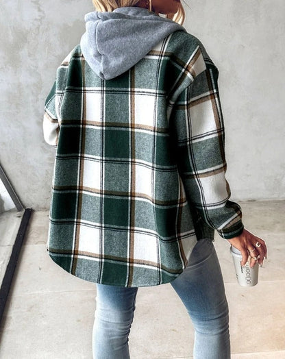 Oversized geruite jas met capuchon voor dames – NOVAWEAR