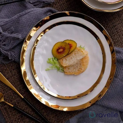 PEARL - Luxe porseleinen borden set met vergulde rand